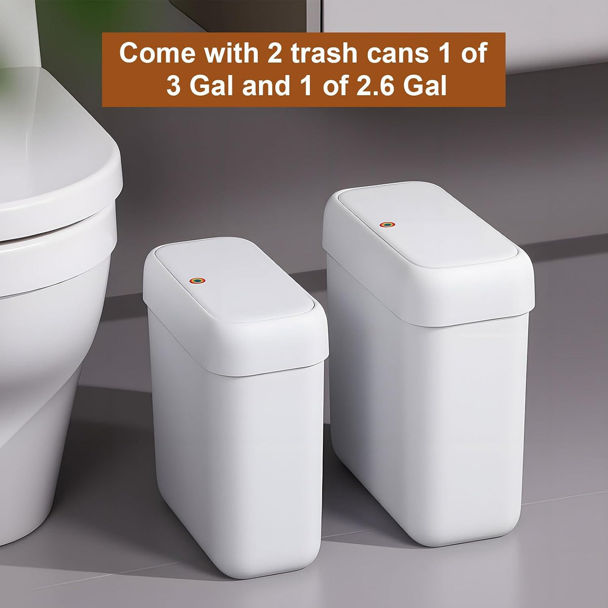 Bathroom Small Trash Can with Lid,10L / 2.7 Gallon Slim Garbage Bin Wastebasket with Press Top Lid for Bedroom,Rv,Office,Kitchen,Craft Room
