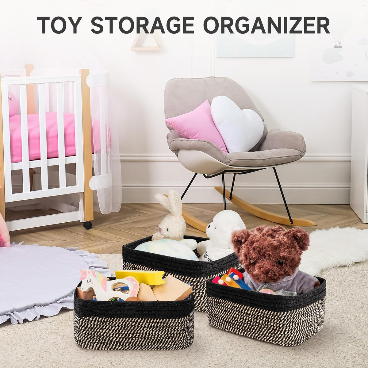 3 Pack Small Storage Baskets for Organizing, 11.8×7.8×5.1", Green