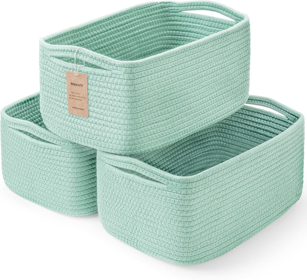 3 Pack Small Storage Baskets for Organizing, 11.8×7.8×5.1", Green