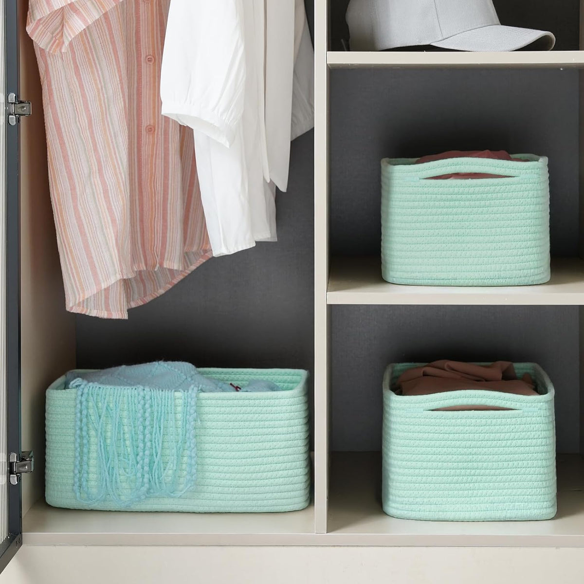 3 Pack Small Storage Baskets for Organizing, 11.8×7.8×5.1", Green