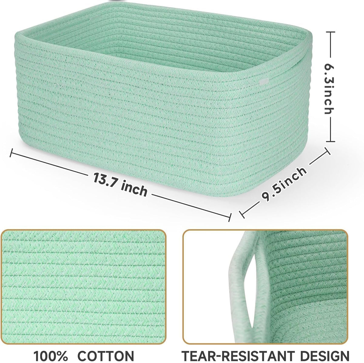 3 Pack Small Storage Baskets for Organizing, 11.8×7.8×5.1", Green