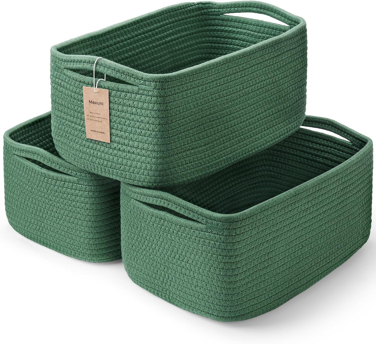 3 Pack Small Storage Baskets for Organizing, 11.8×7.8×5.1", Green
