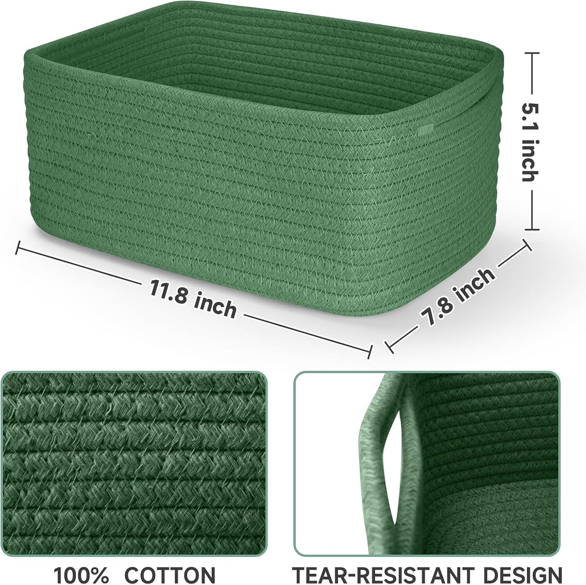 3 Pack Small Storage Baskets for Organizing, 11.8×7.8×5.1", Green
