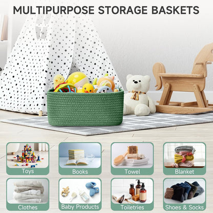3 Pack Small Storage Baskets for Organizing, 11.8×7.8×5.1", Green
