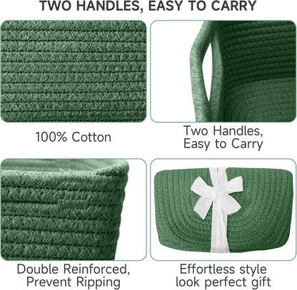 3 Pack Small Storage Baskets for Organizing, 11.8×7.8×5.1", Green