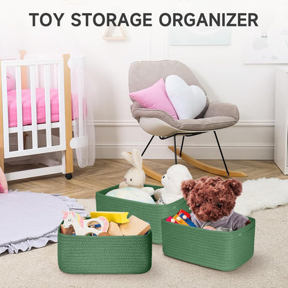 3 Pack Small Storage Baskets for Organizing, 11.8×7.8×5.1", Green