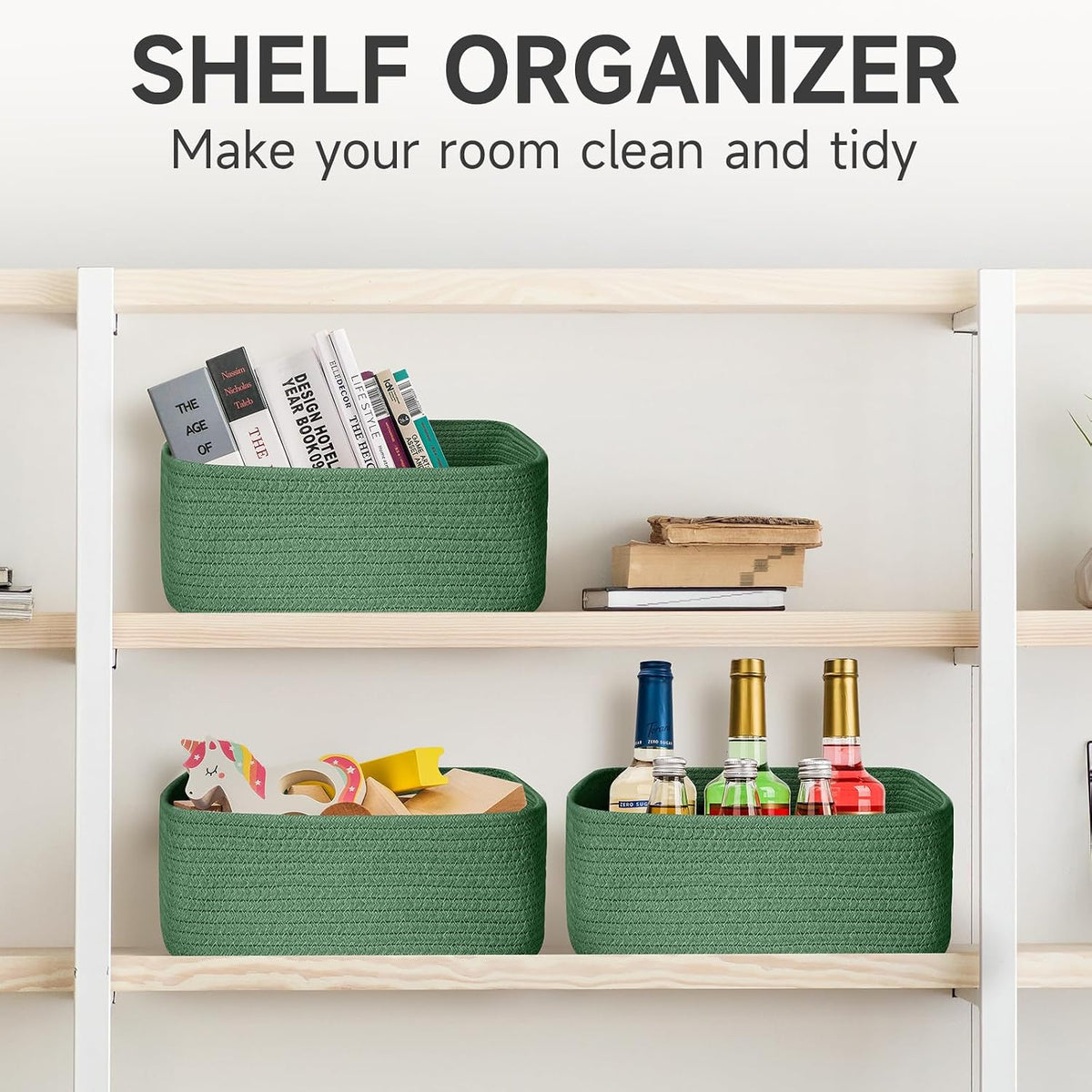 3 Pack Small Storage Baskets for Organizing, 11.8×7.8×5.1", Green