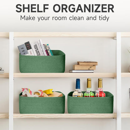 3 Pack Small Storage Baskets for Organizing, 11.8×7.8×5.1", Green