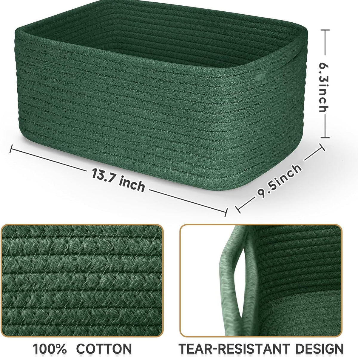 3 Pack Small Storage Baskets for Organizing, 11.8×7.8×5.1", Green