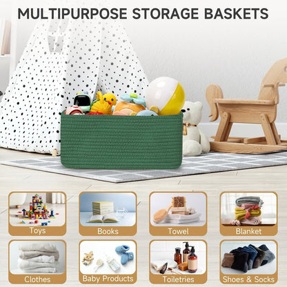 3 Pack Small Storage Baskets for Organizing, 11.8×7.8×5.1", Green