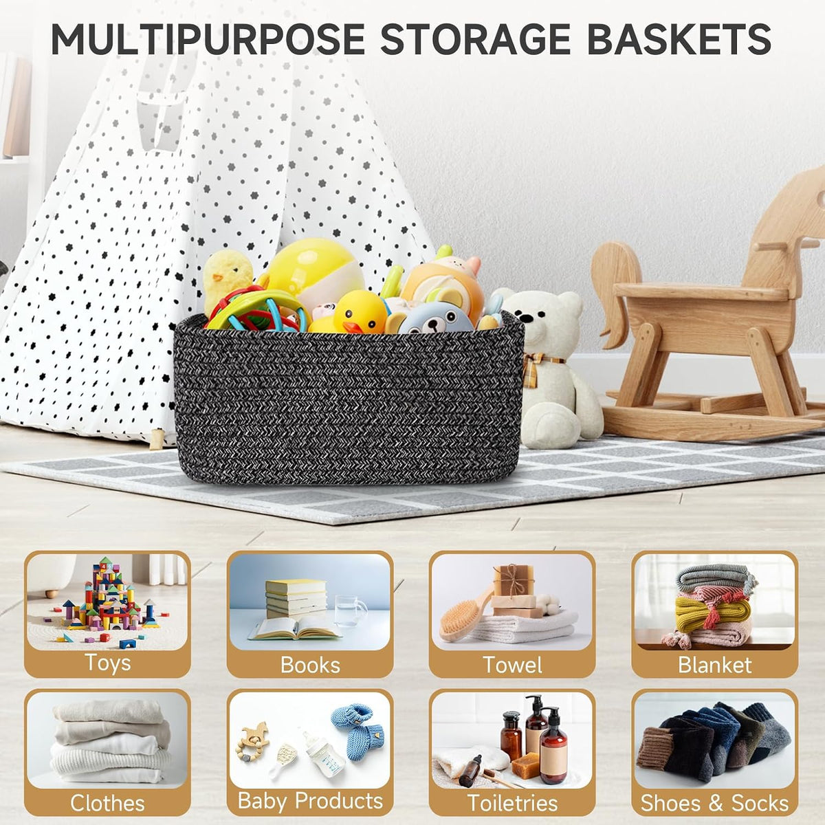 3 Pack Small Storage Baskets for Organizing, 11.8×7.8×5.1", Green
