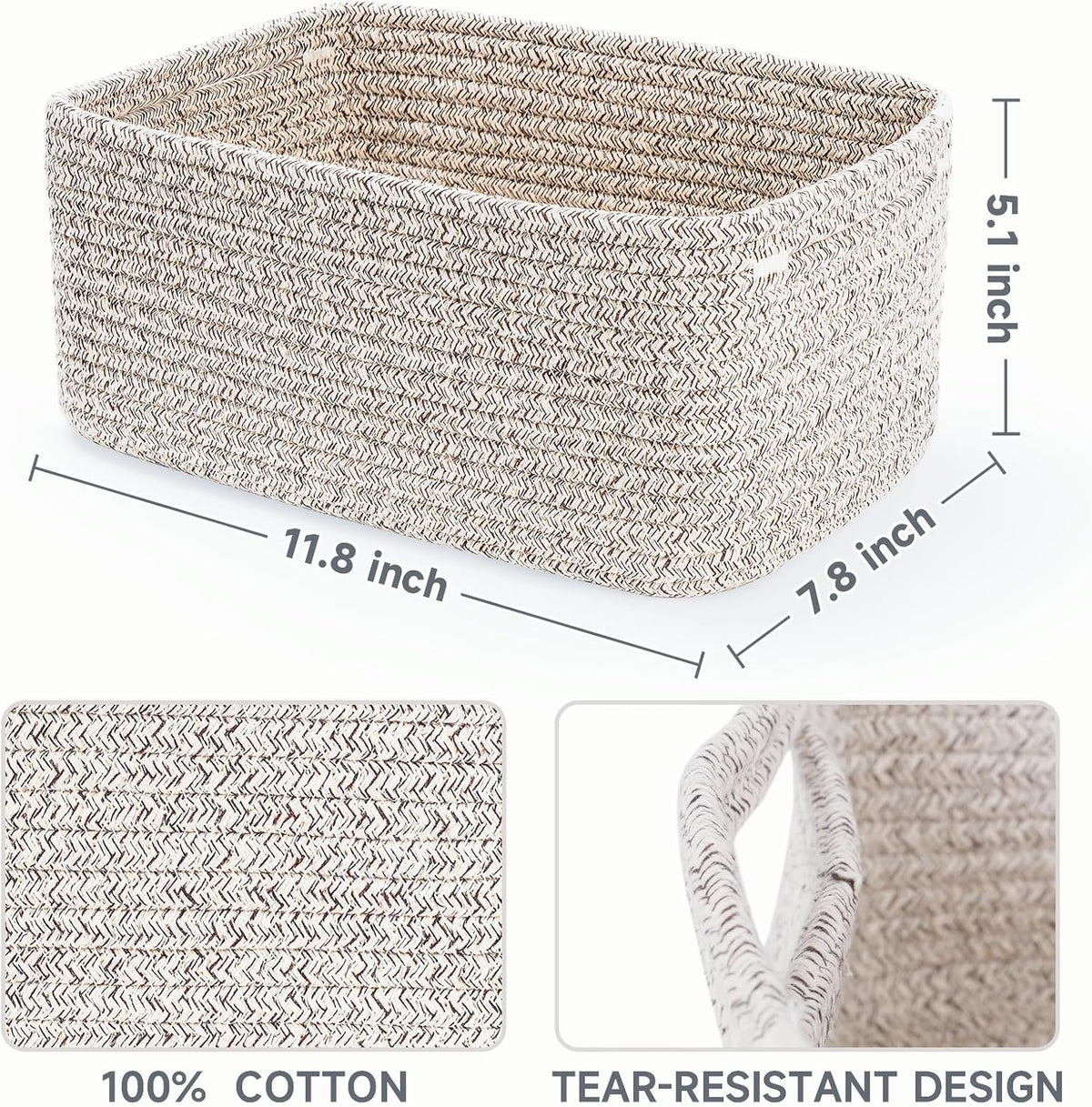 3 Pack Small Storage Baskets for Organizing, 11.8×7.8×5.1", Green