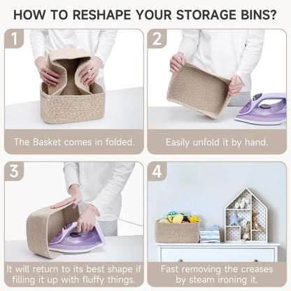 3 Pack Small Storage Baskets for Organizing, 11.8×7.8×5.1", Green