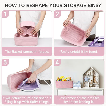 3 Pack Small Storage Baskets for Organizing, 11.8×7.8×5.1", Green