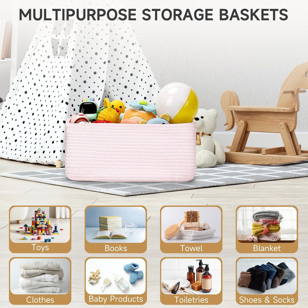 3 Pack Small Storage Baskets for Organizing, 11.8×7.8×5.1", Green