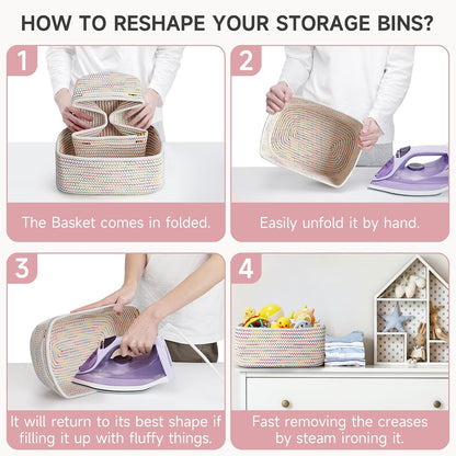 3 Pack Small Storage Baskets for Organizing, 11.8×7.8×5.1", Green