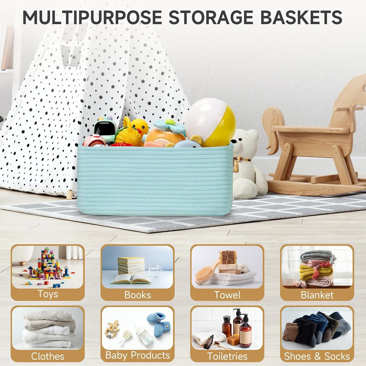 3 Pack Small Storage Baskets for Organizing, 11.8×7.8×5.1", Green