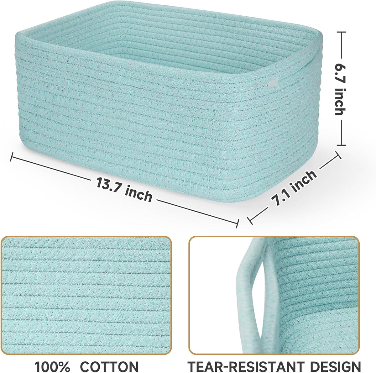 3 Pack Small Storage Baskets for Organizing, 11.8×7.8×5.1", Green