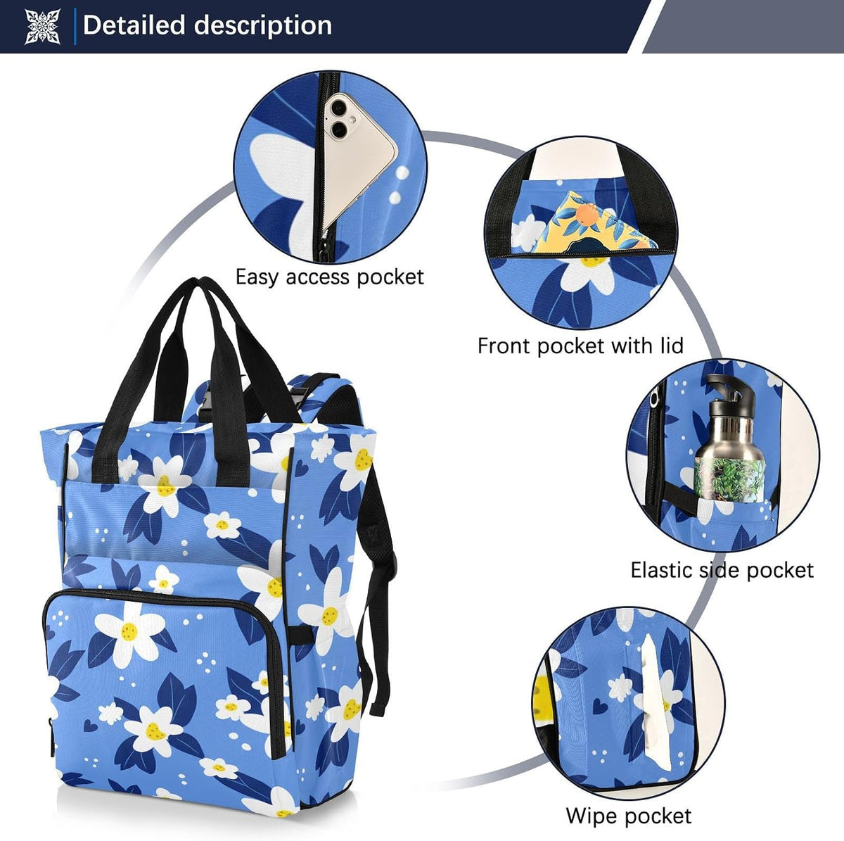 Diaper Bag Backpack, Multifunction Travel Bag for Moms Dads, Baby Changing Bag with Insulted Pockets, Stroller Straps and Side Bottle Pockets Sky Meadow Pattern