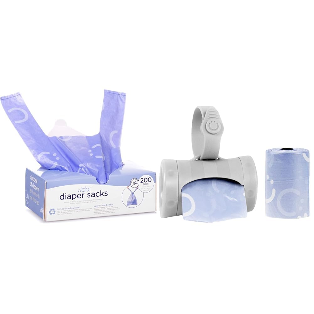 Disposable Diaper Sacks, Lavender Scented, Easy-To-Tie Tabs, Diaper Disposal or Pet Waste Bags & Retractable On the Go Bag Dispenser for Travel, Diaper Bag Accessory Must Have for Newborn