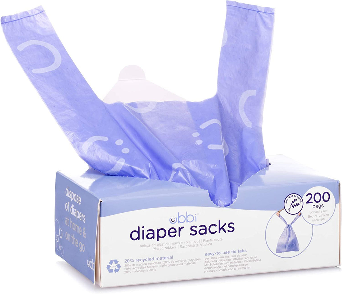 Disposable Diaper Sacks, Lavender Scented, Easy-To-Tie Tabs, Diaper Disposal or Pet Waste Bags & Retractable On the Go Bag Dispenser for Travel, Diaper Bag Accessory Must Have for Newborn