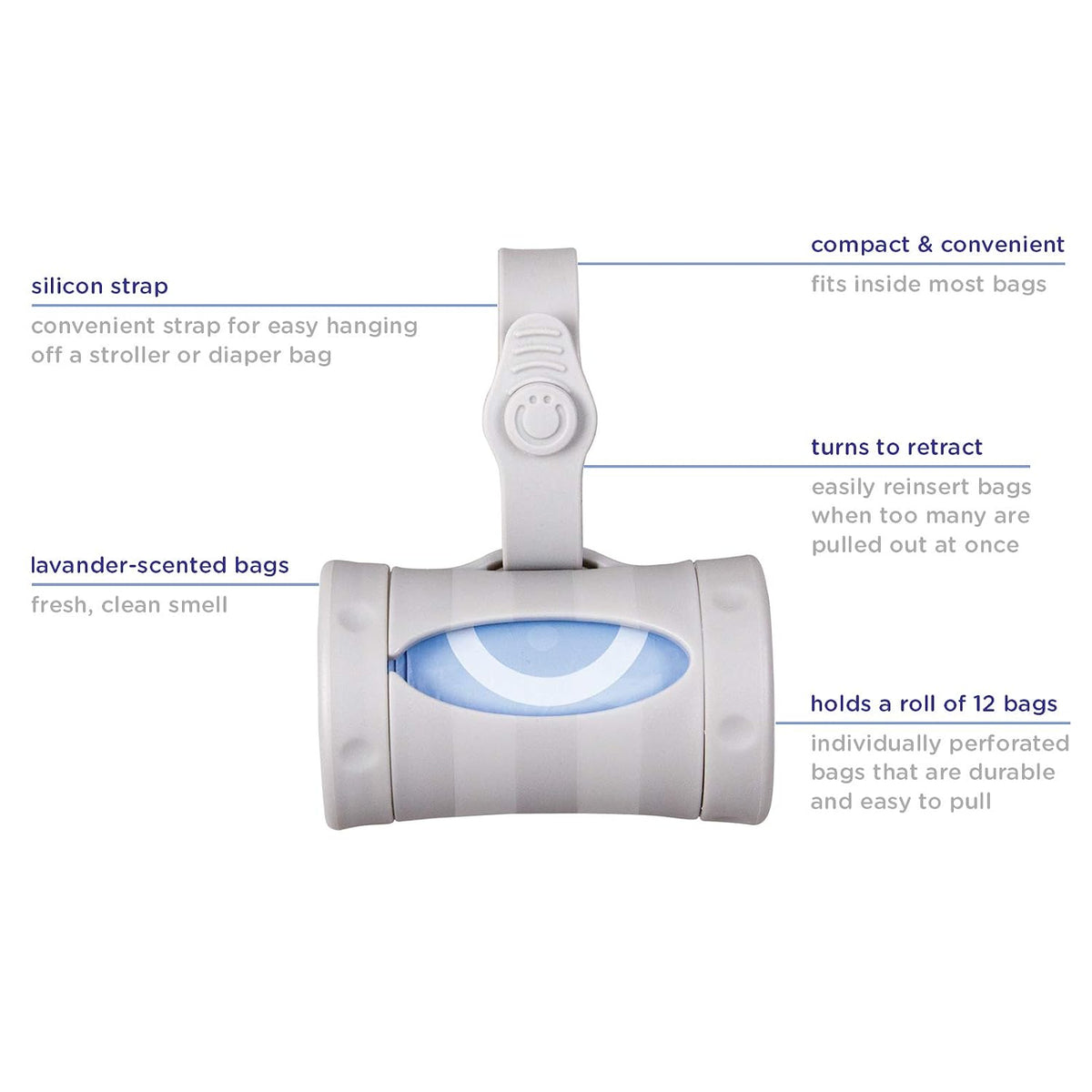 Disposable Diaper Sacks, Lavender Scented, Easy-To-Tie Tabs, Diaper Disposal or Pet Waste Bags & Retractable On the Go Bag Dispenser for Travel, Diaper Bag Accessory Must Have for Newborn
