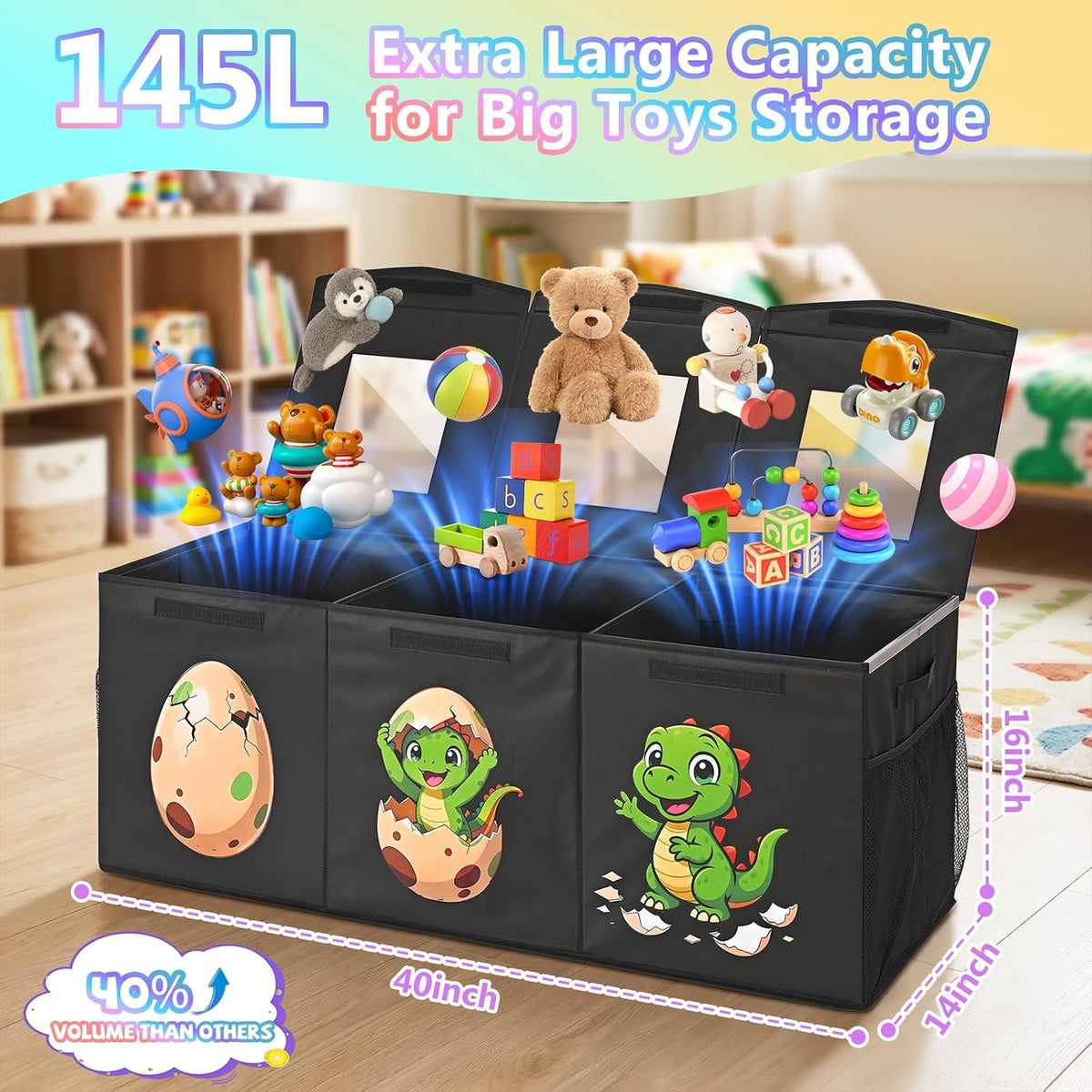 Large Toy Box Collapsible Kids Toy Chest Bins with Lid & Divider