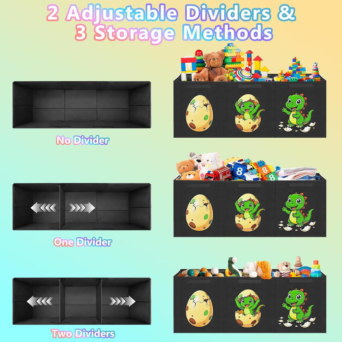 Large Toy Box Collapsible Kids Toy Chest Bins with Lid & Divider