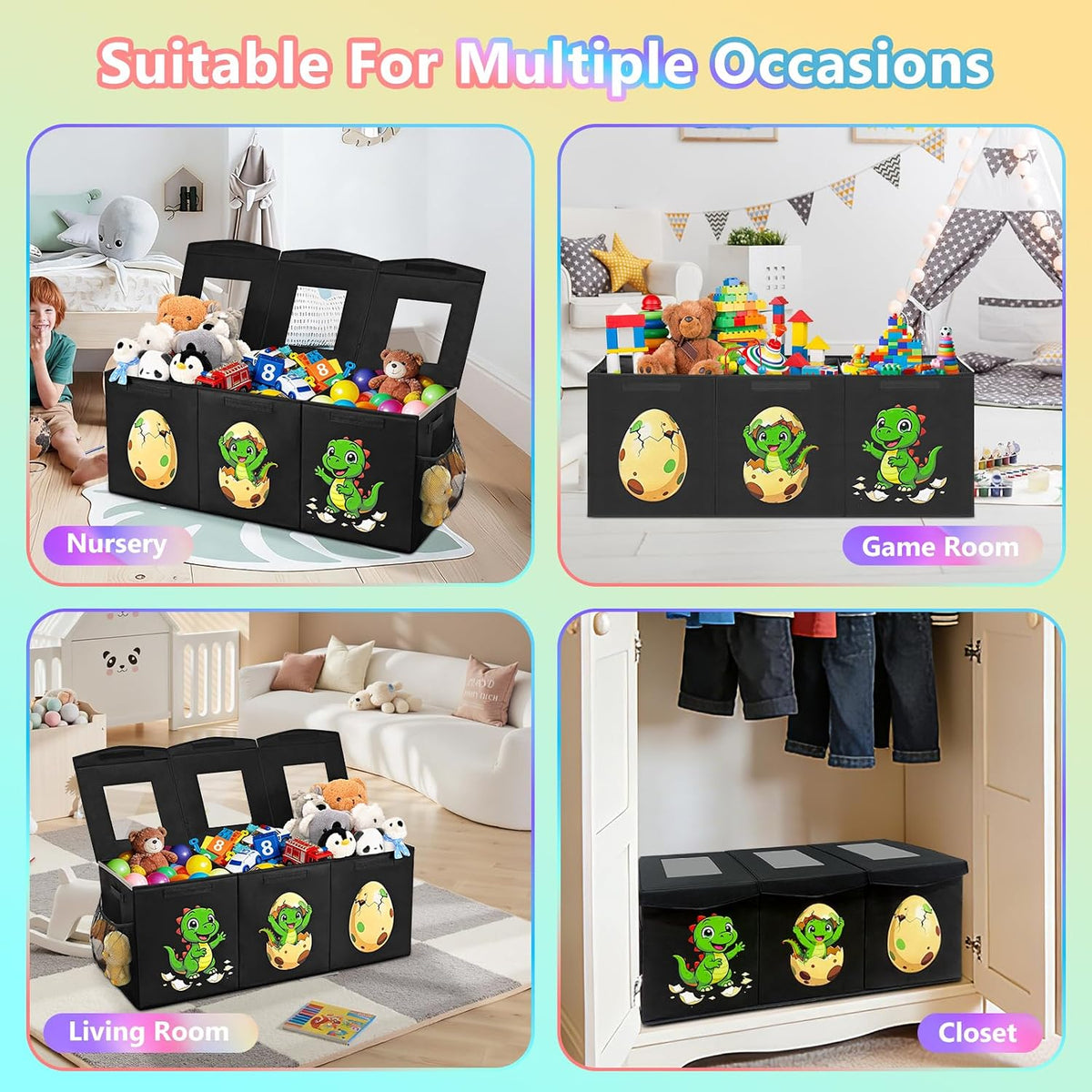 Large Toy Box Collapsible Kids Toy Chest Bins with Lid & Divider
