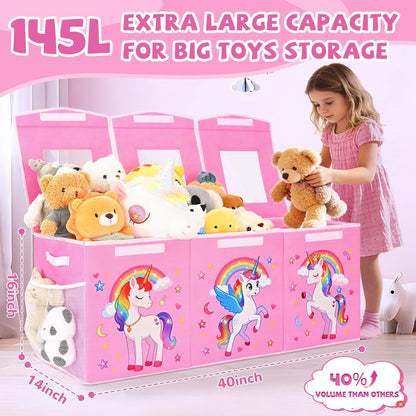 Large Toy Box Collapsible Kids Toy Chest Bins with Lid & Divider