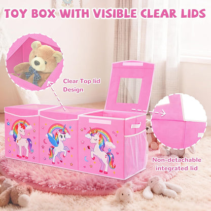 Large Toy Box Collapsible Kids Toy Chest Bins with Lid & Divider