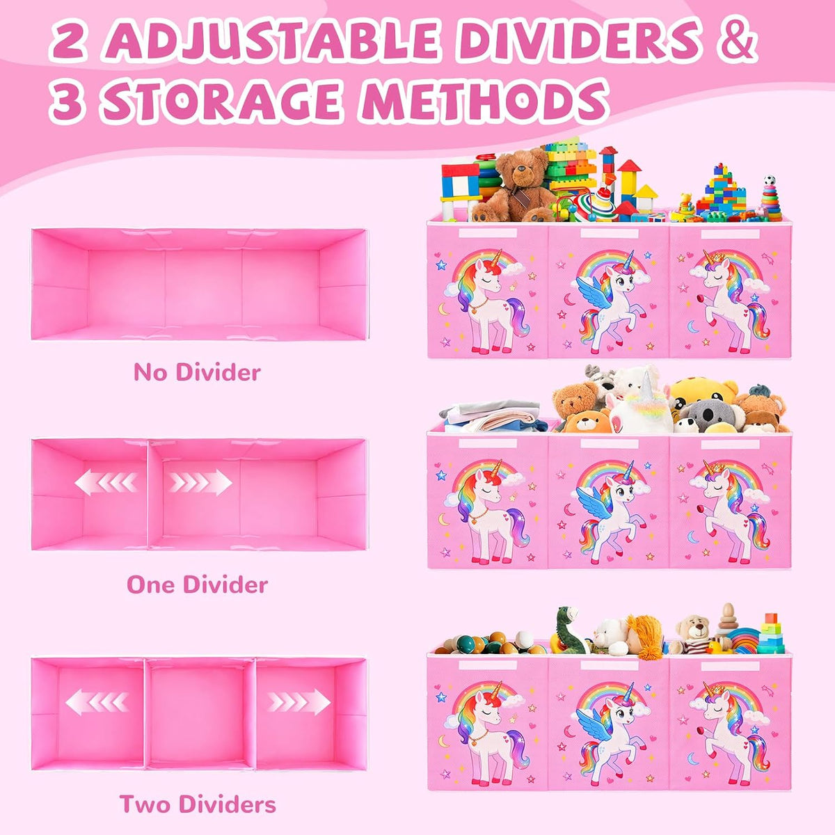 Large Toy Box Collapsible Kids Toy Chest Bins with Lid & Divider