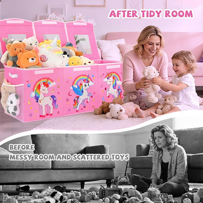 Large Toy Box Collapsible Kids Toy Chest Bins with Lid & Divider