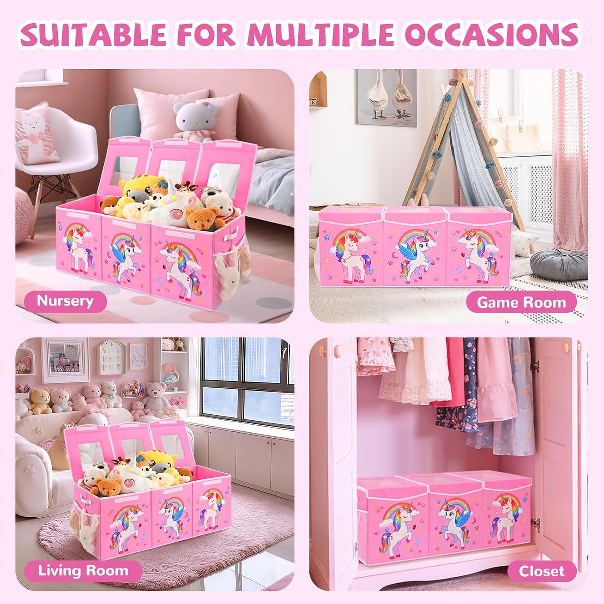 Large Toy Box Collapsible Kids Toy Chest Bins with Lid & Divider