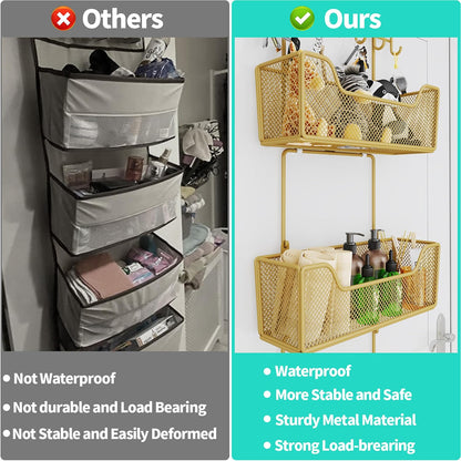 Over The Door Organizer - Hanging Door Organizer with 4 Metal Large Capacity Baskets and Adjustable Coat Hook for Bathroom Bedroom Kitchen Pantry Closet Cabinet
