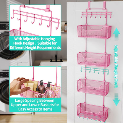 Over The Door Organizer - Hanging Door Organizer with 4 Metal Large Capacity Baskets and Adjustable Coat Hook for Bathroom Bedroom Kitchen Pantry Closet Cabinet