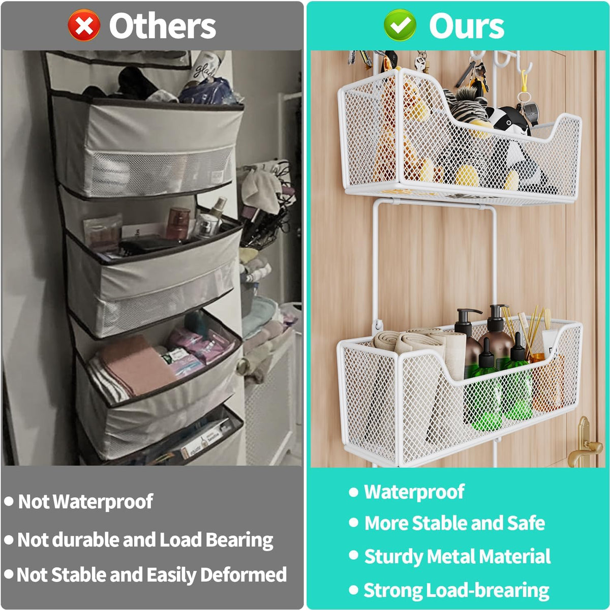 Over The Door Organizer - Hanging Door Organizer with 4 Metal Large Capacity Baskets and Adjustable Coat Hook for Bathroom Bedroom Kitchen Pantry Closet Cabinet