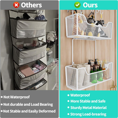 Over The Door Organizer - Hanging Door Organizer with 4 Metal Large Capacity Baskets and Adjustable Coat Hook for Bathroom Bedroom Kitchen Pantry Closet Cabinet