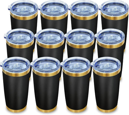20 oz Insulated Tumblers Bulk with Lid Stainless Steel Tumbler,12 Pack | Navy,Double Wall Vacuum Travel Coffee Mug,BPA Free,for Hot and Cold Drinks,Gold Plated Powder Coated Cup,Laser engraving
