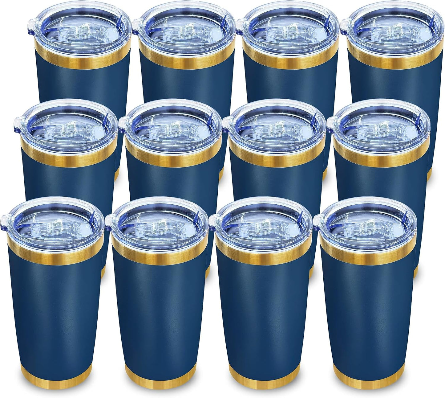 20 oz Insulated Tumblers Bulk with Lid Stainless Steel Tumbler,12 Pack | Navy,Double Wall Vacuum Travel Coffee Mug,BPA Free,for Hot and Cold Drinks,Gold Plated Powder Coated Cup,Laser engraving