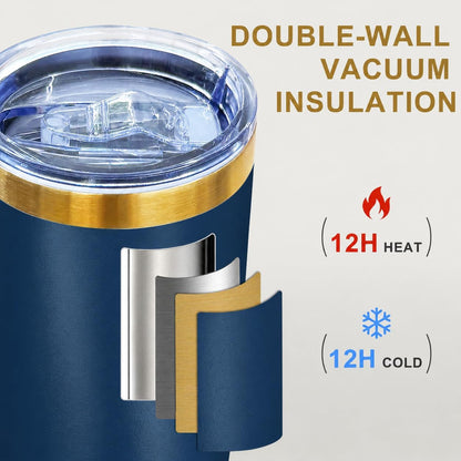 20 oz Insulated Tumblers Bulk with Lid Stainless Steel Tumbler,12 Pack | Navy,Double Wall Vacuum Travel Coffee Mug,BPA Free,for Hot and Cold Drinks,Gold Plated Powder Coated Cup,Laser engraving