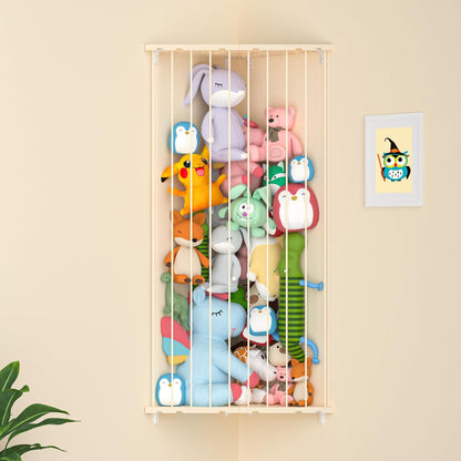 Corner Stuffed Animal Storage for Kids Room - Wall Mounted Stuffed Animal Organizer - Adjustable Plush Toy Holder Shelf for Nursery Playroom Bedroom (White)