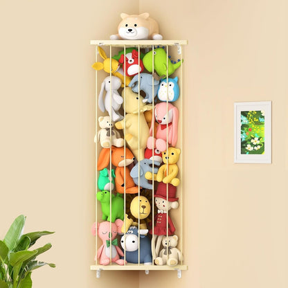 Corner Stuffed Animal Storage for Kids Room - Wall Mounted Stuffed Animal Organizer - Adjustable Plush Toy Holder Shelf for Nursery Playroom Bedroom (White)