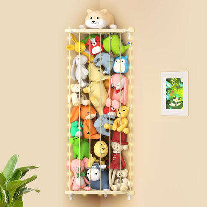 Corner Stuffed Animal Storage for Kids Room - Wall Mounted Stuffed Animal Organizer - Adjustable Plush Toy Holder Shelf for Nursery Playroom Bedroom (White)