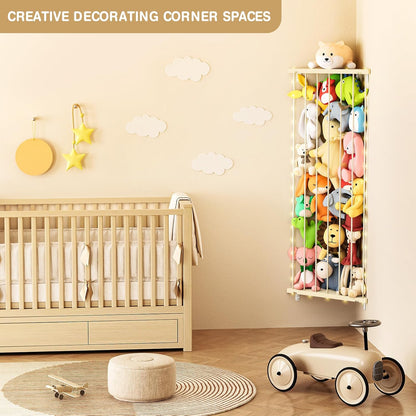 Corner Stuffed Animal Storage for Kids Room - Wall Mounted Stuffed Animal Organizer - Adjustable Plush Toy Holder Shelf for Nursery Playroom Bedroom (White)