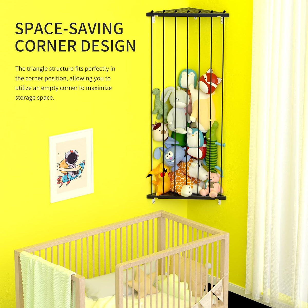 Corner Stuffed Animal Storage for Kids Room - Wall Mounted Stuffed Animal Organizer - Adjustable Plush Toy Holder Shelf for Nursery Playroom Bedroom (White)