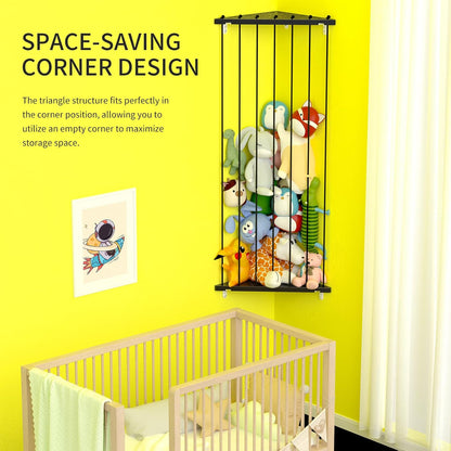 Corner Stuffed Animal Storage for Kids Room - Wall Mounted Stuffed Animal Organizer - Adjustable Plush Toy Holder Shelf for Nursery Playroom Bedroom (White)