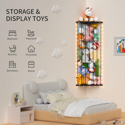 Corner Stuffed Animal Storage for Kids Room - Wall Mounted Stuffed Animal Organizer - Adjustable Plush Toy Holder Shelf for Nursery Playroom Bedroom (White)
