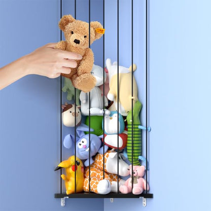 Corner Stuffed Animal Storage for Kids Room - Wall Mounted Stuffed Animal Organizer - Adjustable Plush Toy Holder Shelf for Nursery Playroom Bedroom (White)