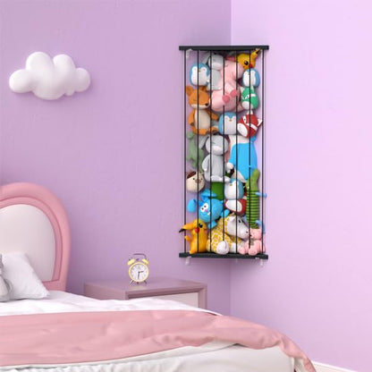 Corner Stuffed Animal Storage for Kids Room - Wall Mounted Stuffed Animal Organizer - Adjustable Plush Toy Holder Shelf for Nursery Playroom Bedroom (White)